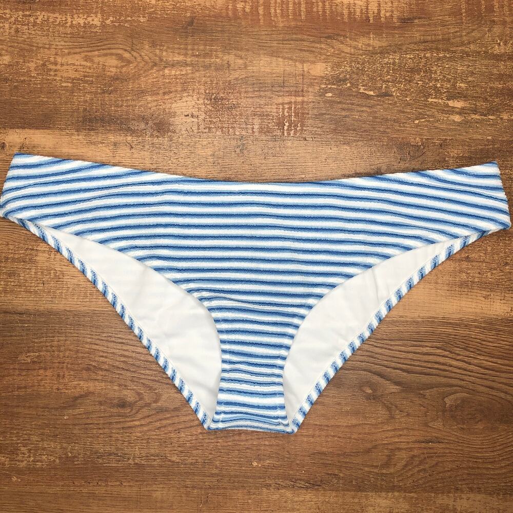 J. Crew Textured Striped Bikini Swim Bottom XXL 2XL Blue White BF210 NWT
